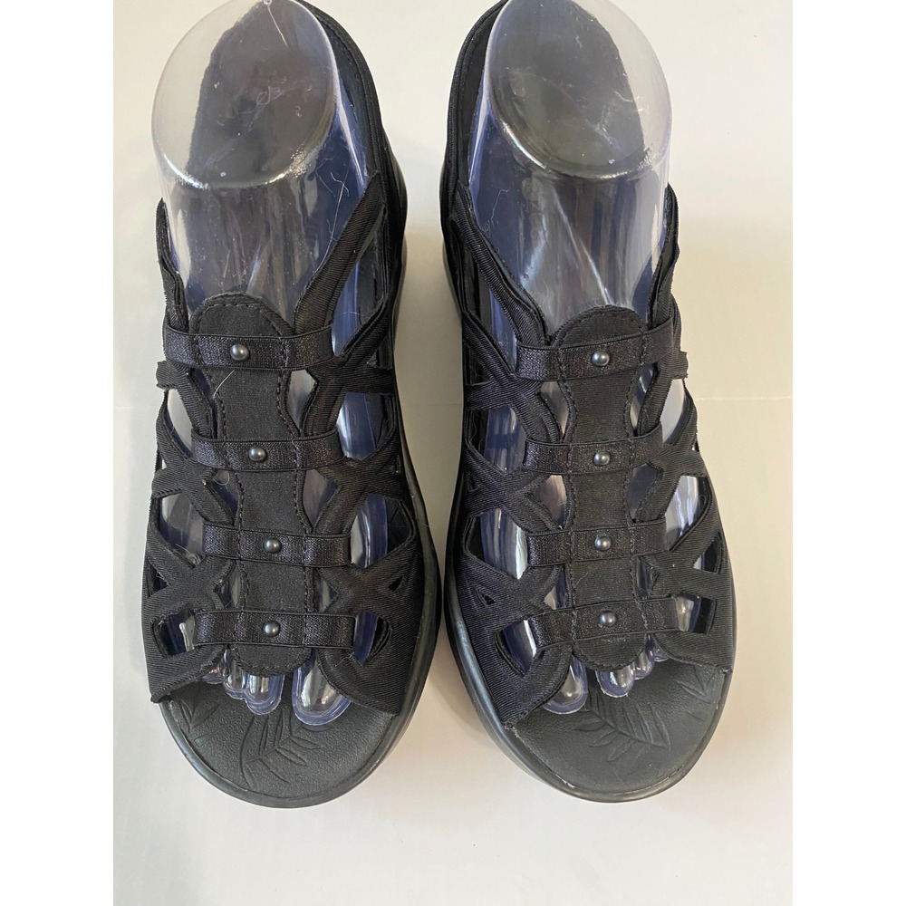 Bzees Sapphire Black Stretch Cage Wedge Sandals Womens 7.5W Comfort Shoes